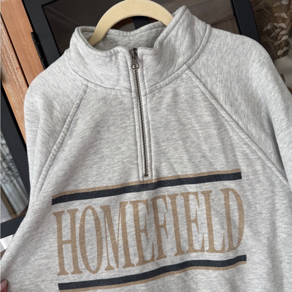 Homefield Vintage-Inspired '90s Quarter Zip 1/4 half sweatshirt beige fleece - Picture 5 of 8
